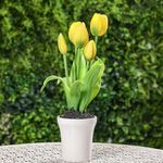 Tulipanes Amarillos Artificiales en Maceta Blanca