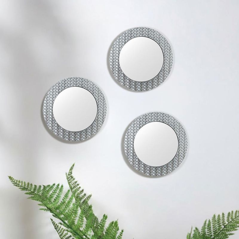 Set de 3 Espejos Plateados con Textura Trenzada