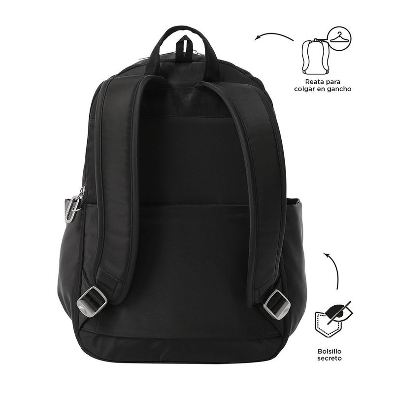 Mochila Adelaide Negra con Bolsillo Frontal y Llavero