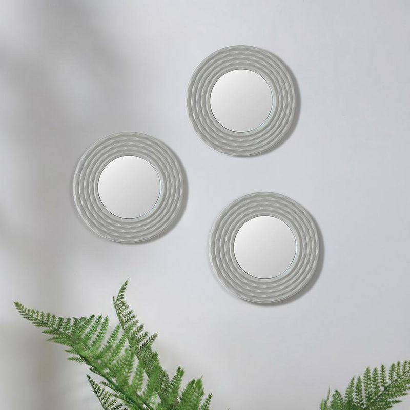 Set de 3 Espejos Circulares Blancos con Borde Ondulado