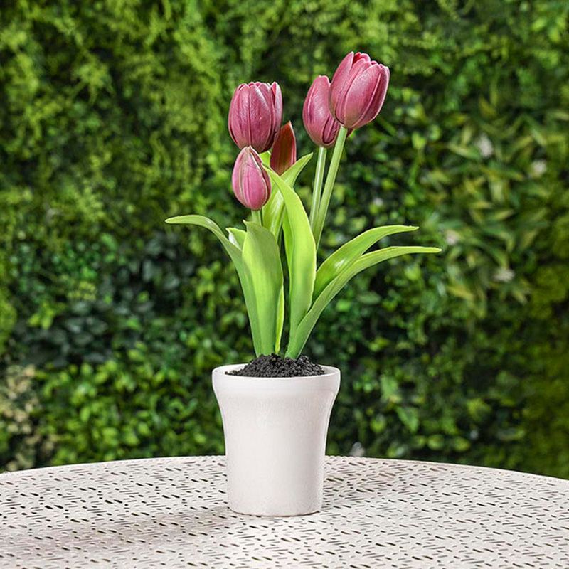 Tulipanes Morados Decorativos en Maceta Blanca