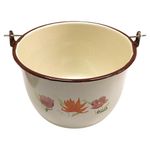 Olla Convexa de Peltre Color Crema Jaspeada con Café y Flores de 22 Cm