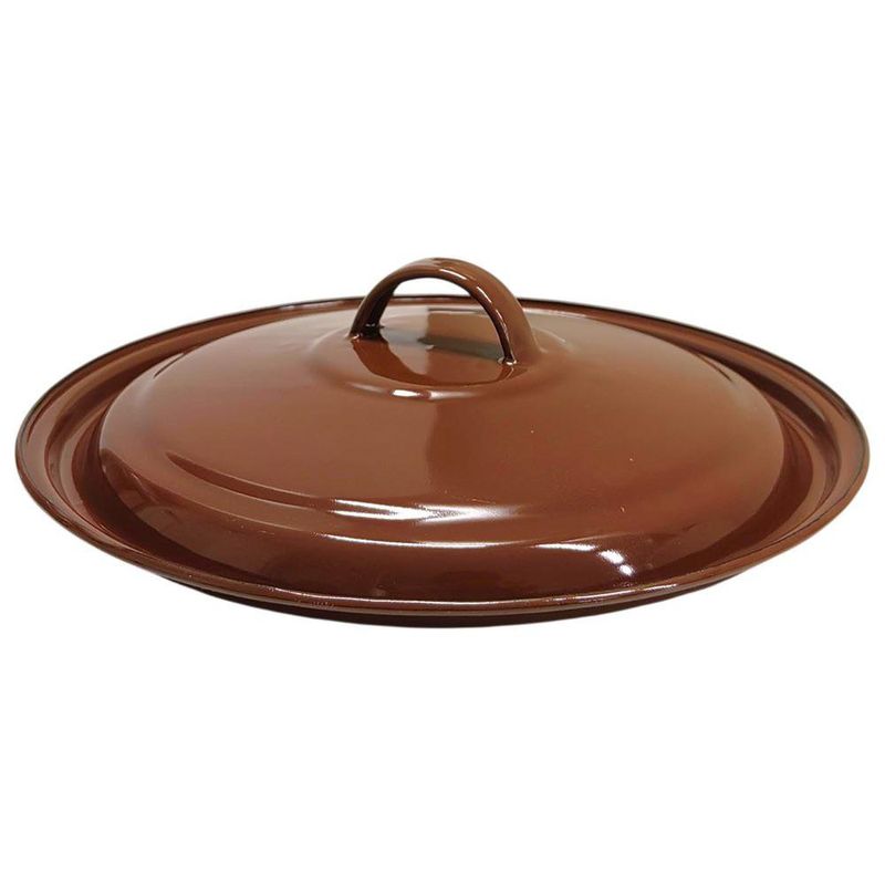 Olla Convexa de Peltre Color Crema Jaspeada con Café y Flores de 22 Cm