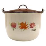 Olla Convexa de Peltre Color Crema Jaspeada con Café y Flores de 22 Cm