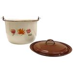 Olla Convexa de Peltre Color Crema Jaspeada con Café y Flores de 22 Cm