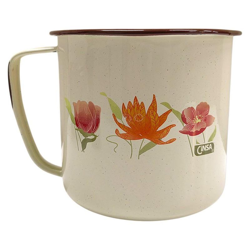 Vaso Recto Decorado de 14 Cm Color Crema Jaspeada con Café