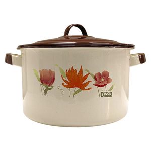 Olla Recta Decorada Color Crema Jaspeada con Café de 22 Cm