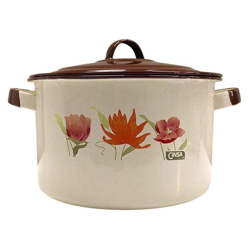 Olla Recta Decorada de 22 Cm Color Crema Jaspeada con Café