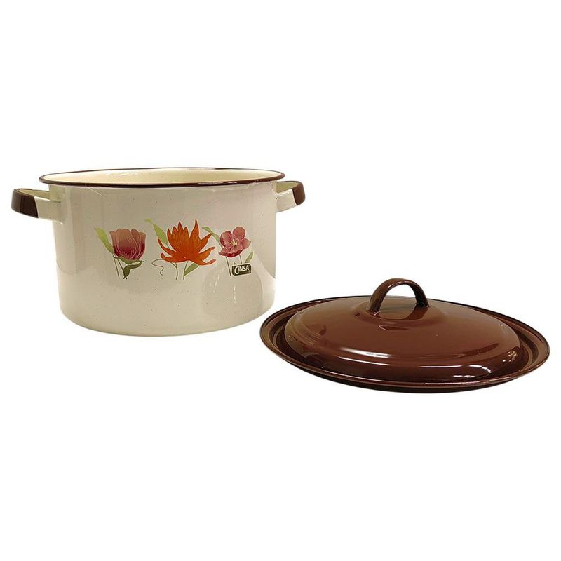 Olla Recta Decorada de 22 Cm Color Crema Jaspeada con Café