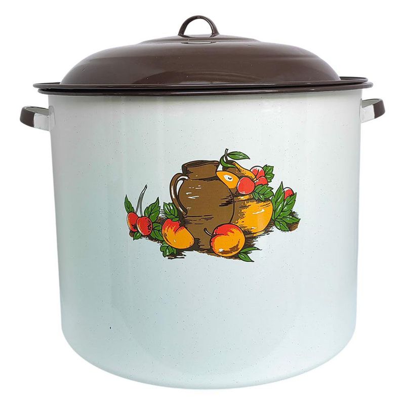 Olla Recta No. 42 Tipo Peltre Alta Capacidad Decorado Tropical con Filo Café Color Crema
