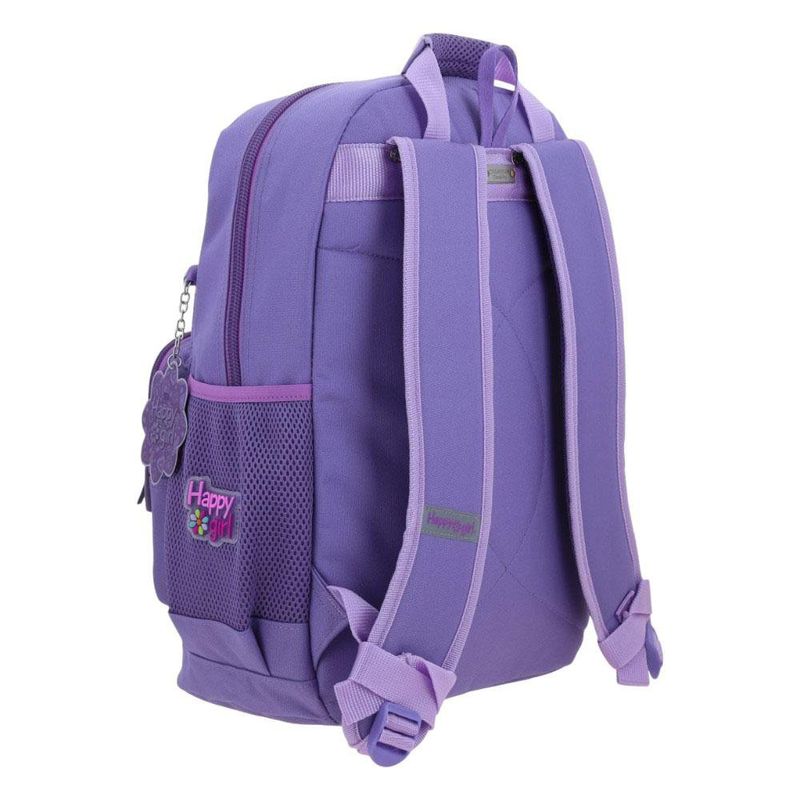 Mochila Escolar Happy Girl Lila con Flecos y Diseño Floral