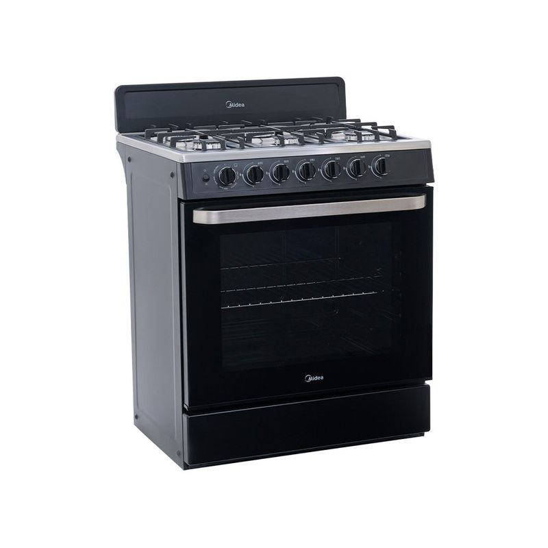 Estufa Midea a Gas de 30 plg con 6 Quemadores Rotary Flame Color Negro