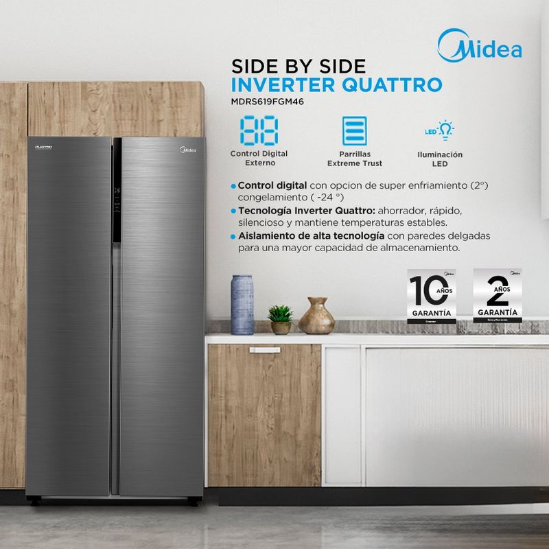 Refrigerador Automático Midea Side By Side Inverter Quattro de 17 pie³
