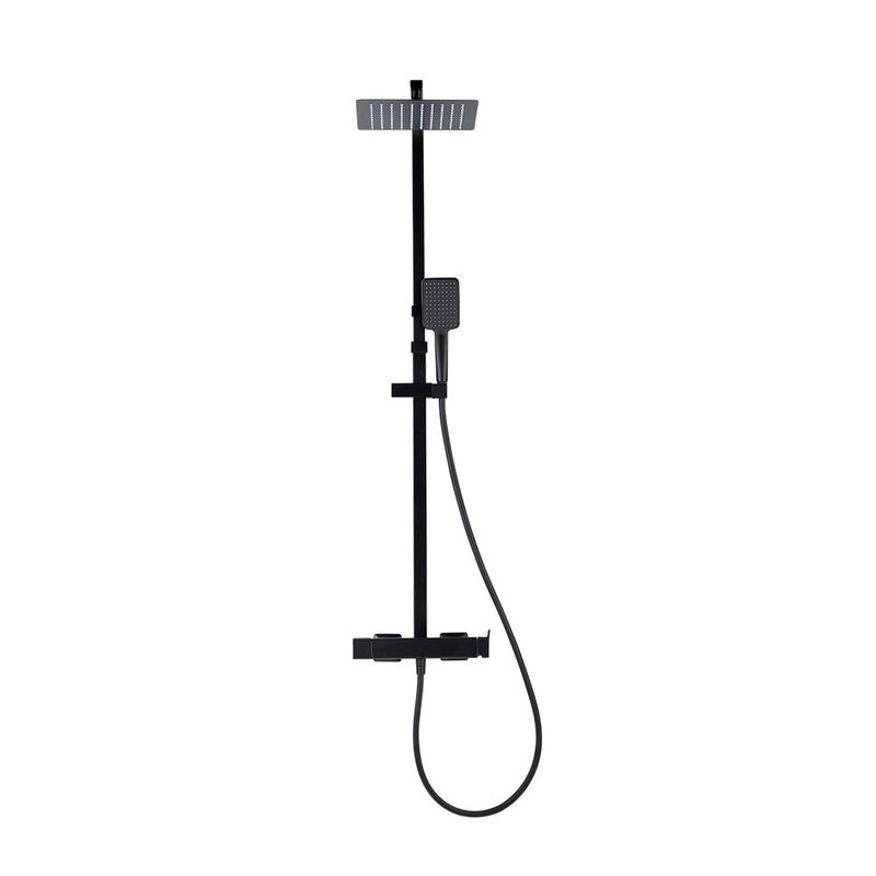 Regadera Tipo Ducha Cuadrada Studio Sensea Negra con Teléfono y Accesorios