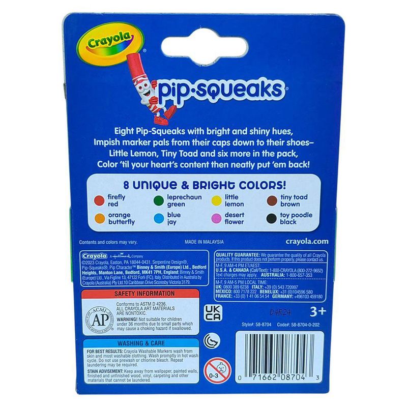 Marcadores Mini Pip Squeaks Lavables 8 Pzas