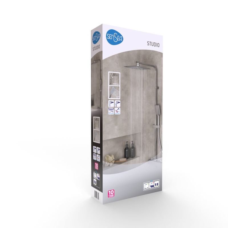 Regadera Tipo Ducha Cuadrada Studio Sensea con Teléfono y Accesorios