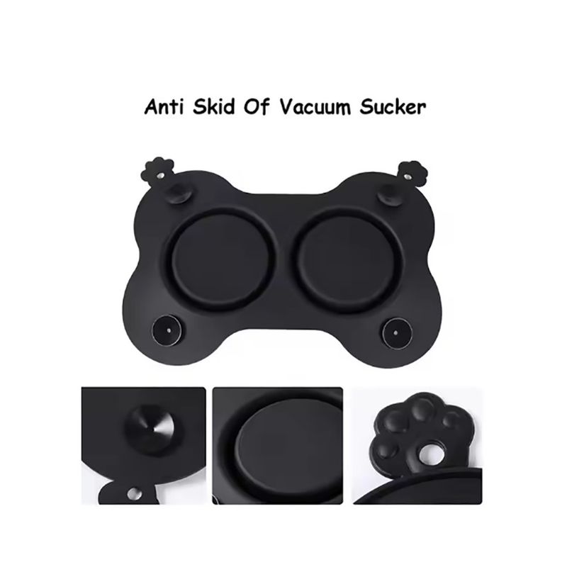 Plato Doble de Silicón para Perro Diseño Hueso Negro