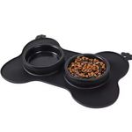 Plato Doble de Silicón para Perro Diseño Hueso Negro