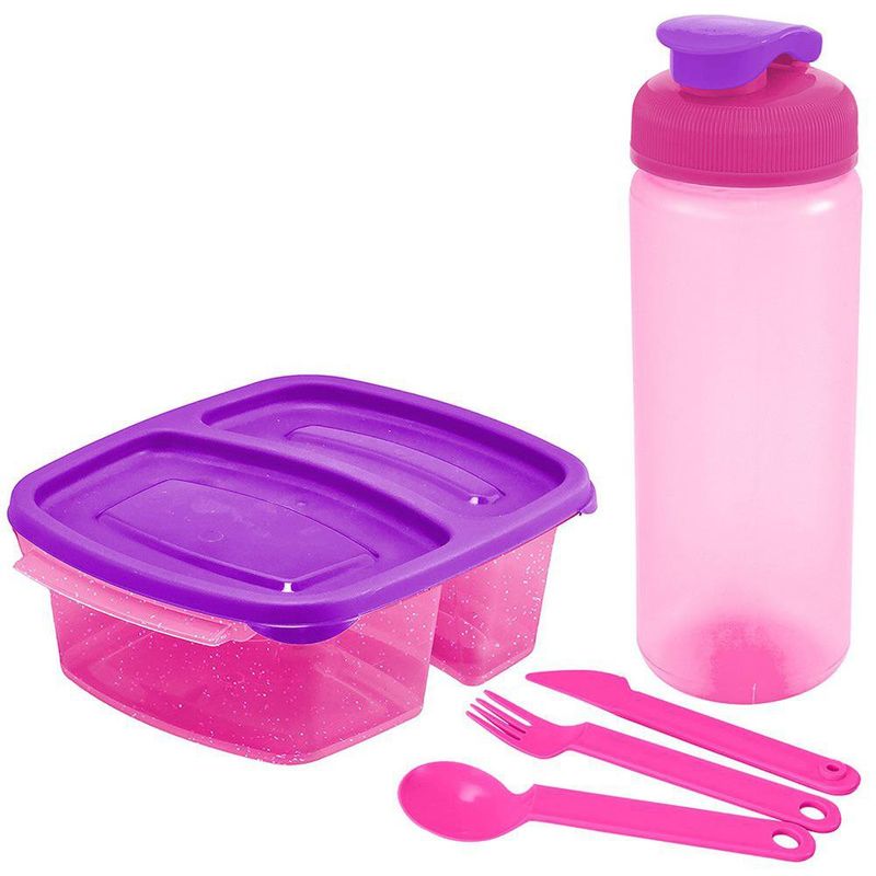 Set Tazón Dúo de 4 Tazas con Cubiertos y Pachón Color Rosado