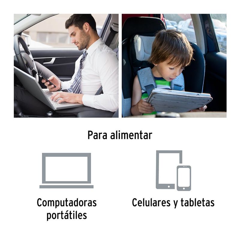 Inversor de Corriente 120 W Tipo Vaso con 2 Puertos USB