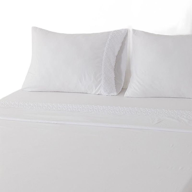 Set de Sábanas 85 GSM Diseño Liso con Textura Tamaño King Color Blanco