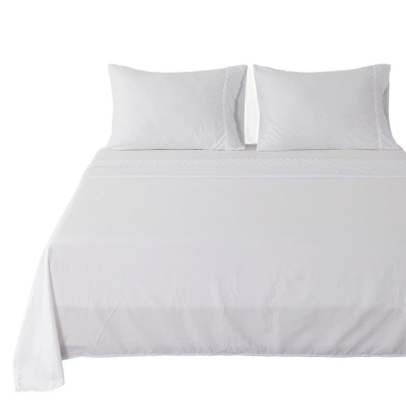 Set de Sábanas 85 GSM Diseño Liso con Textura Tamaño King Color Blanco