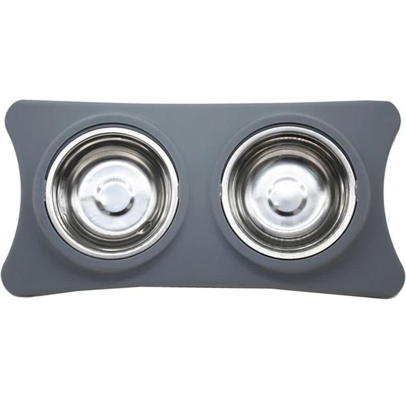 Plato Doble para Mascota Color Gris