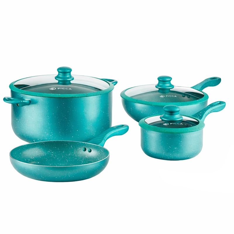 Batería de 7 Piezas Verona de Mármol Color Turquesa con Set de Sartenes
