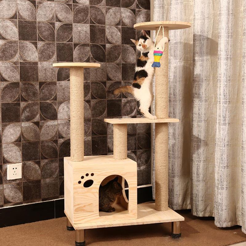 Árbol Rascador Grande de Madera para Gatos Color Natural