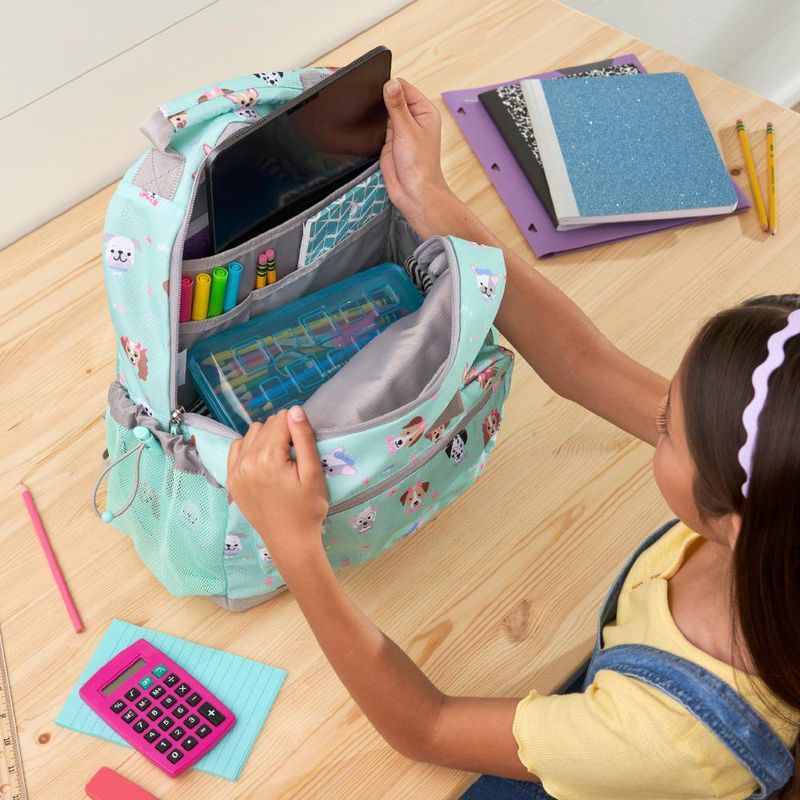 Mochila Color Verde Aqua Diseño Perritos