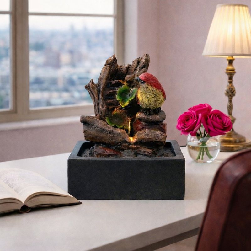Fuente Decorativa de Mesa con Luz Diseño Tronco y Ave