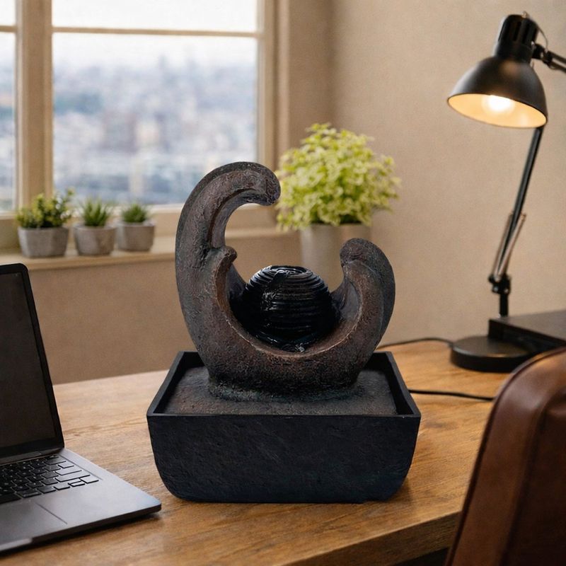 Fuente Decorativa con Luz Diseño Esfera y Ondas de Mesa