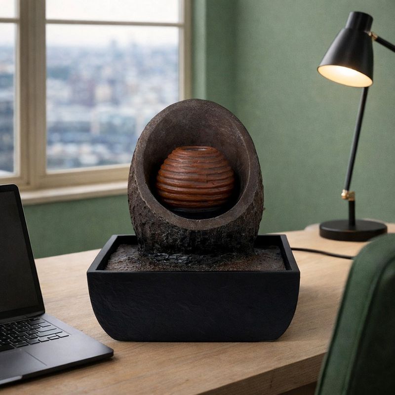 Fuente Decorativa con Luz Diseño Esfera en Base Ovalada