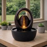 Fuente Decorativa con Luz Esfera Estriada y Base Redonda