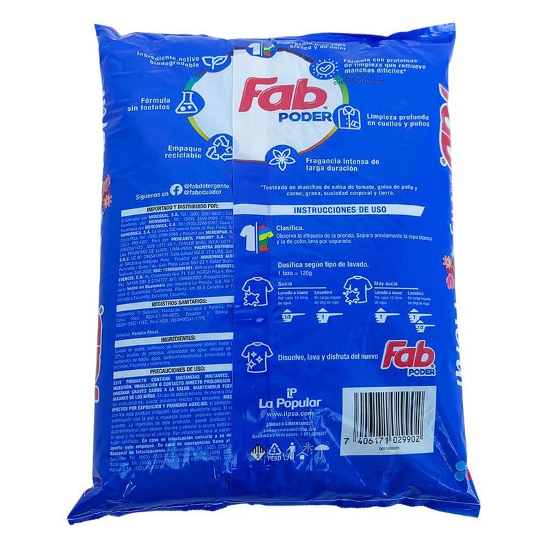 Detergente en Polvo Fab Poder Aroma Paraíso Floral de 1 kg