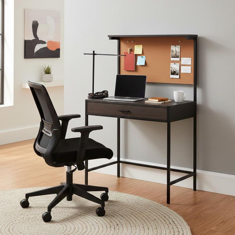 Escritorio Hematita Negro con Panel de Corcho 75x45 cm