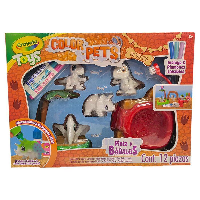 Set Crayola Color Pets Dinosaurios Pinta y Báñalos 12 piezas
