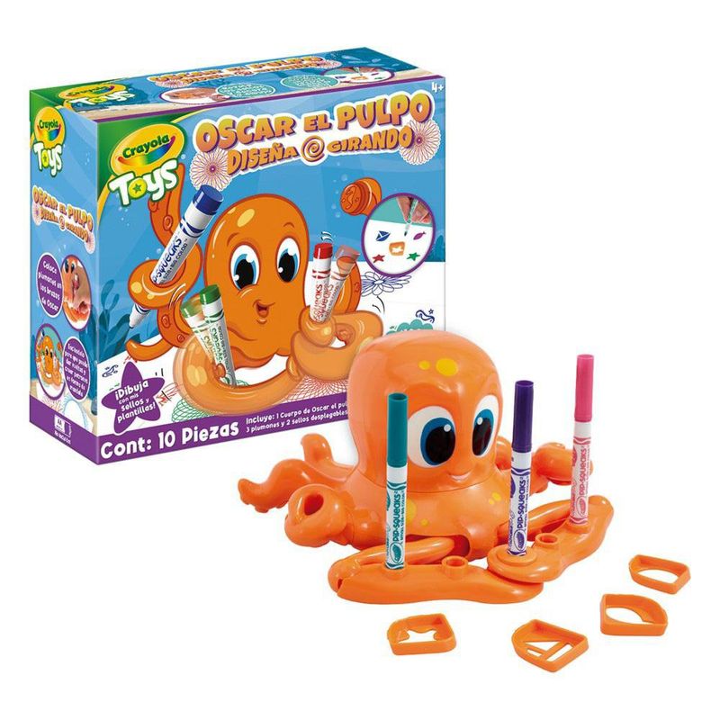 Set Crayola Oscar el Pulpo Diseña Girando con Sellos y Esténciles