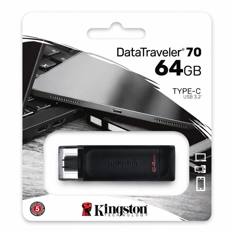 Memoria USB Kingston DataTraveler 70 de 64 GB Tipo C USB 3.2
