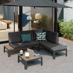 Sofá en L Gris Oscuro con Mesa Central