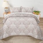 Set de Cubrecama King con Diseño de Flores Color Beige