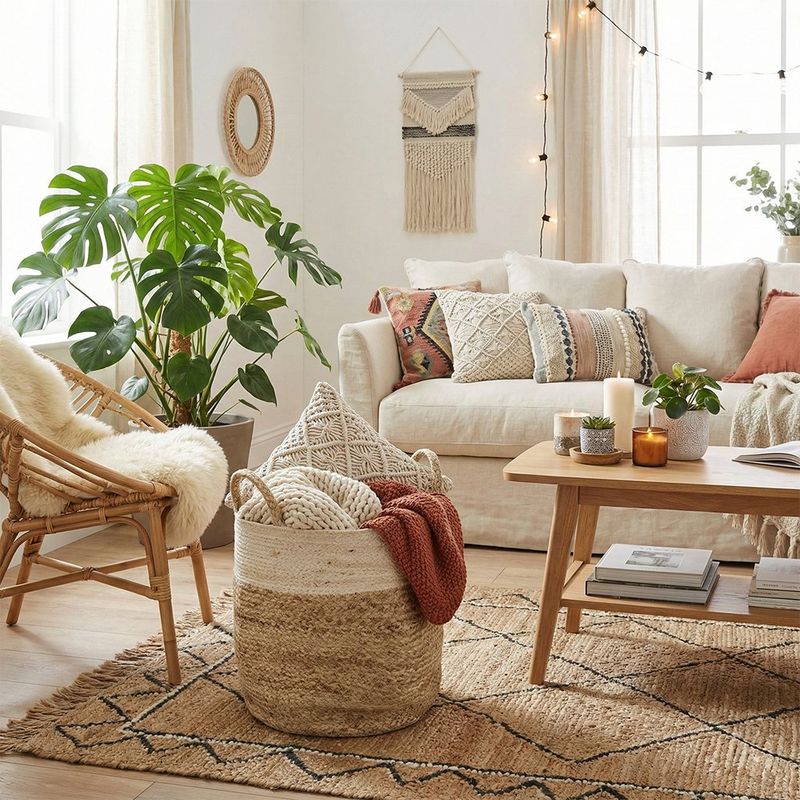 Cesta Cilíndrica de Fibra Natural con Asas de 30 x 30 x 30 cm