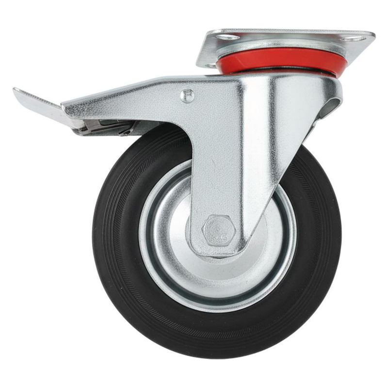 Rueda de Hule de 6 plg con Placa Giratoria y Freno