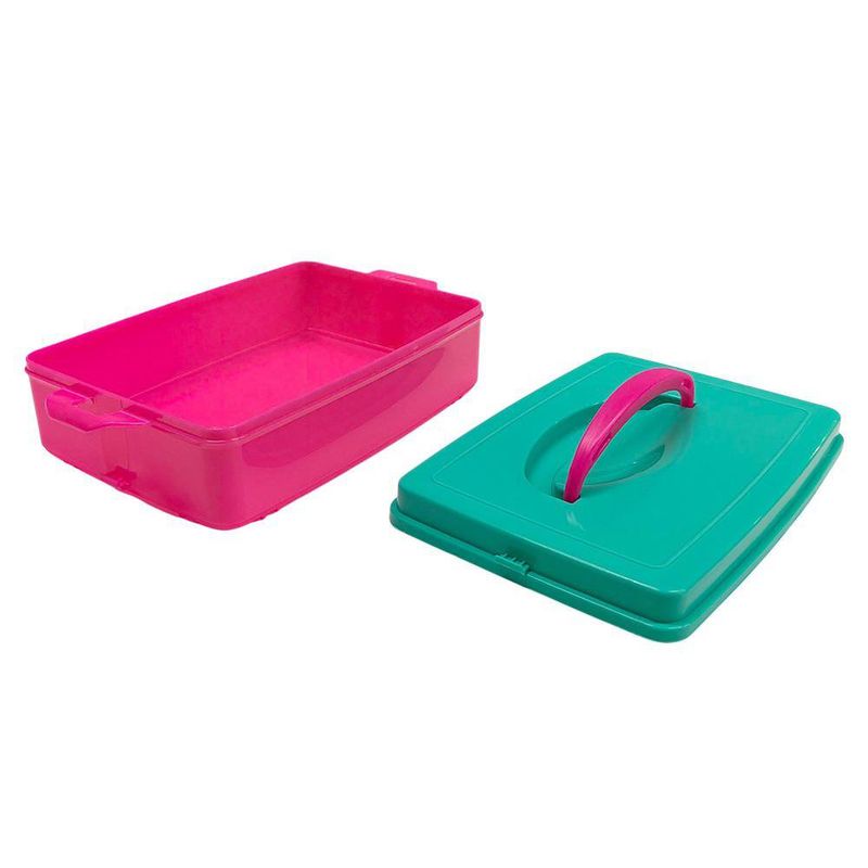 Caja Modular con Asa de 2 Litros Color Rosado con Verde