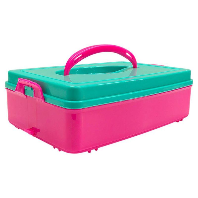 Caja Modular con Asa de 2 Litros Color Rosado con Verde