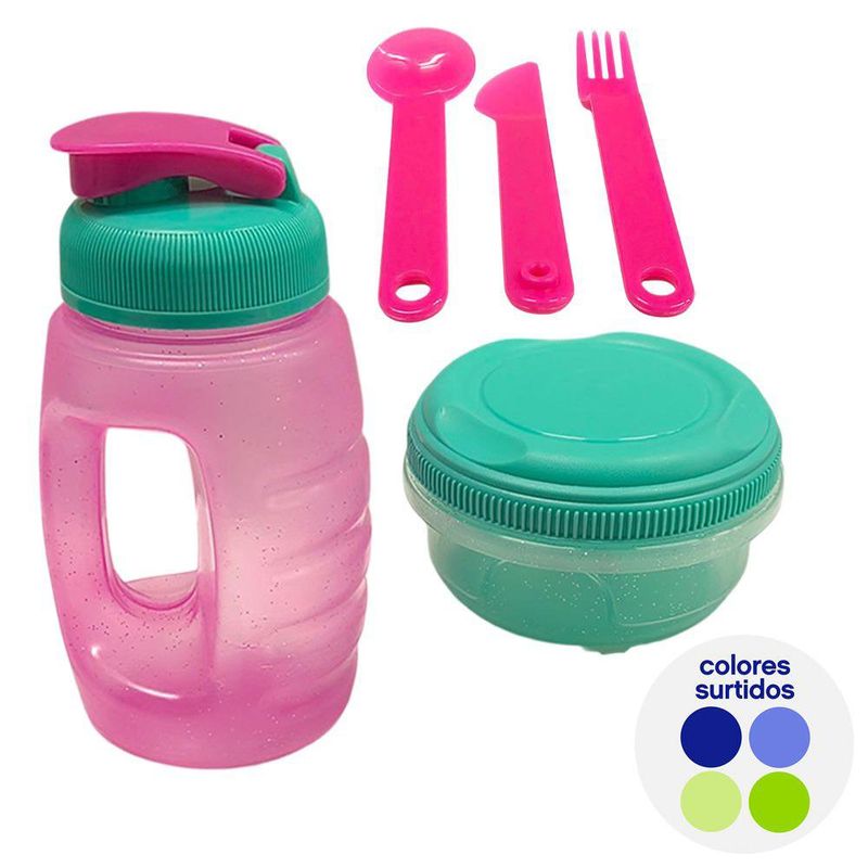 Set Infantil con Pachón, Contenedor y Cubiertos en Colores Surtidos