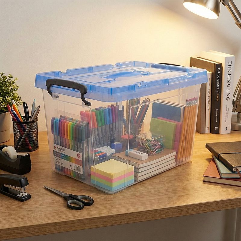 Set de 6 Cajas Organizadoras de 11 L Transparente con Tapa Azul