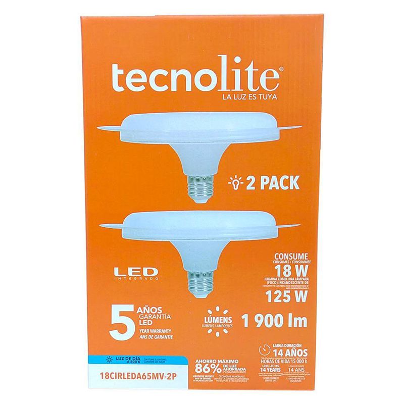 Set de 2 Focos LED Circulares Tecnolite Base E27 de 18 W