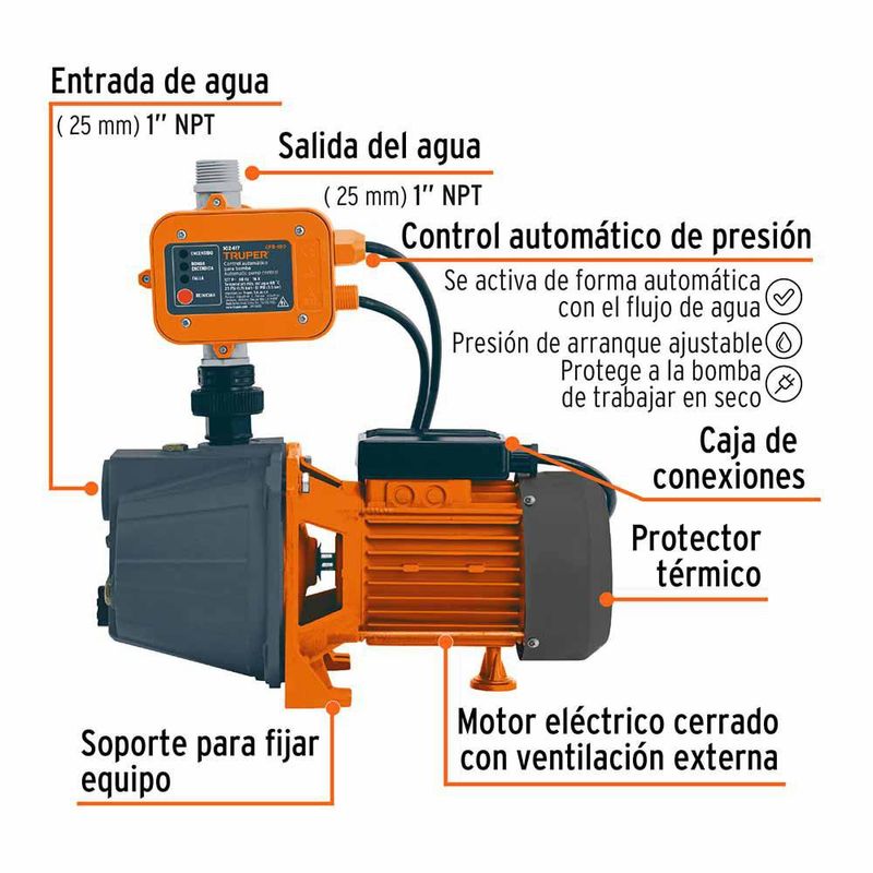 Bomba Presurizadora Truper 1 de HP con Control Electrónico Automático