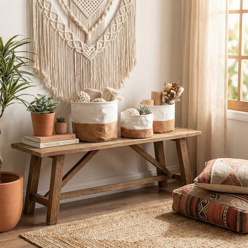 Set de 3 Canastas Olive Redondas de Tela y Corcho